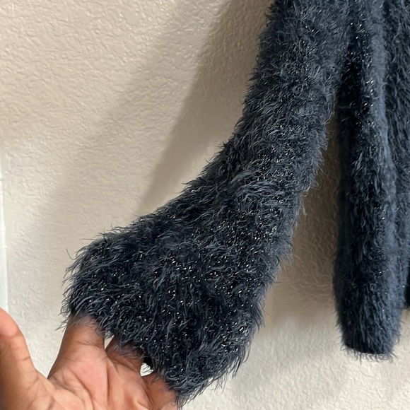 zara girls navy fluffy cardigan with silver sparkle size 11-12 152cm - Picture 2 of 8